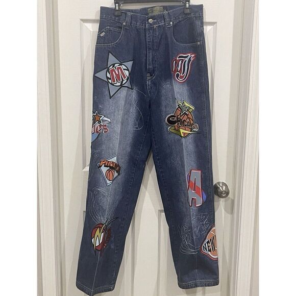 Y2K Vintage All Star Players Dtek NY Jeans Size 34 Patchwork - Picture 1 of 16